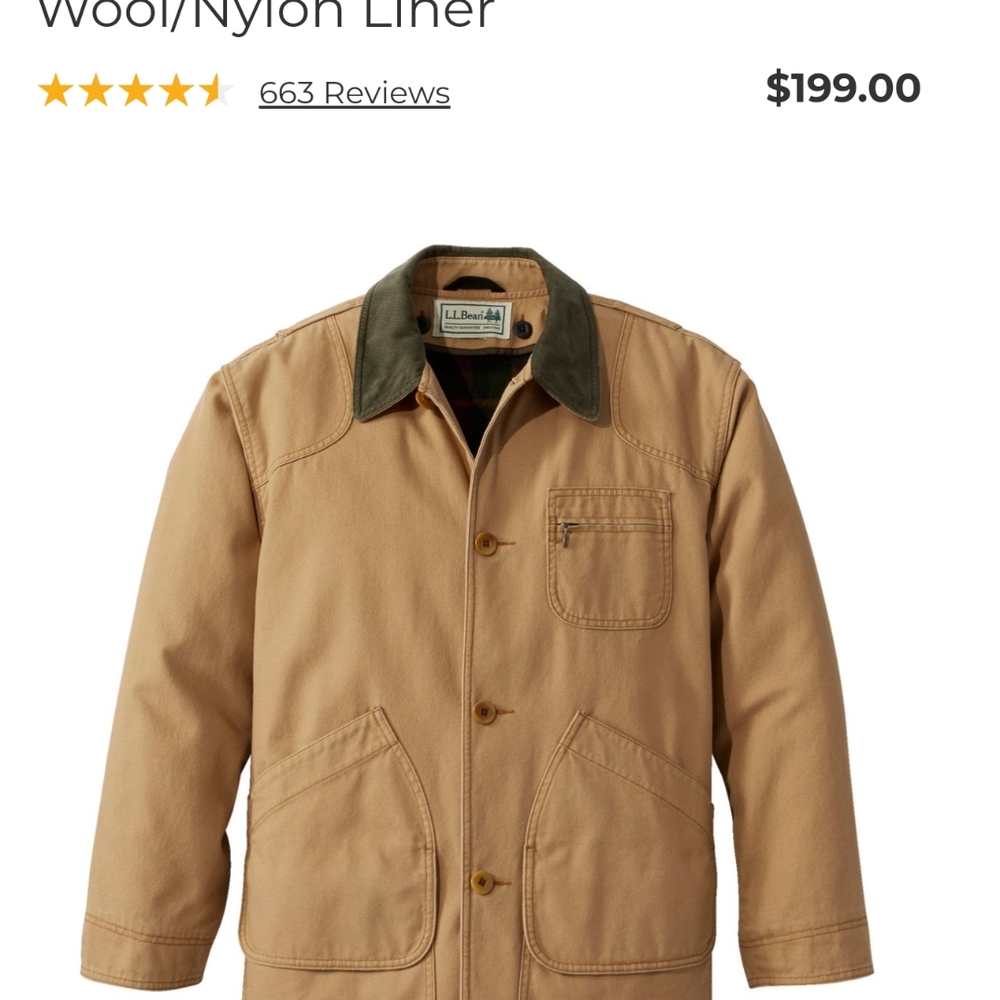 L.L. Bean Men's Tan Jacket with Green Collar